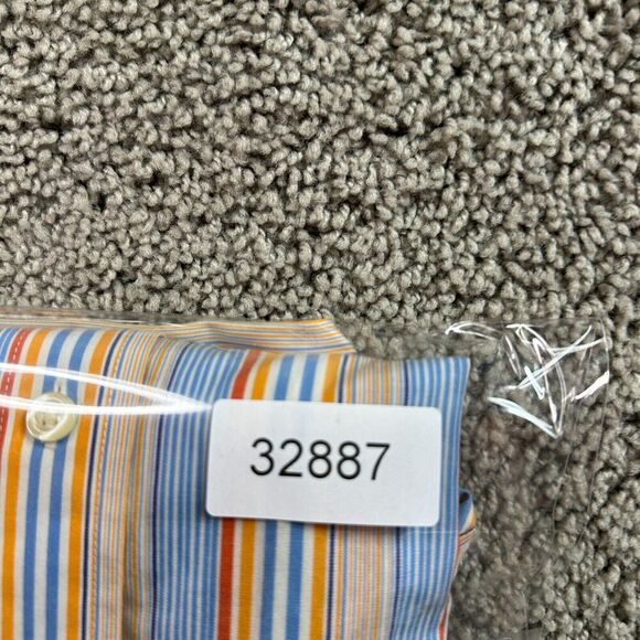 GAP Button Up Shirt Mens Large 16 Blue Orange Vertical Striped Classic Fit - Picture 8 of 8